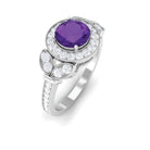 Vintage Looking Amethyst and Diamond Halo Engagement Ring AAA - Rosec Jewels