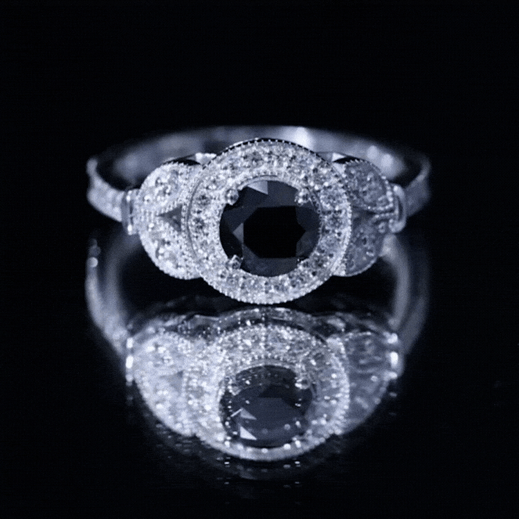 Rosec Jewels-Vintage Looking 1.3 Carat Lab Grown Black Diamond Engagement Ring with White Diamond