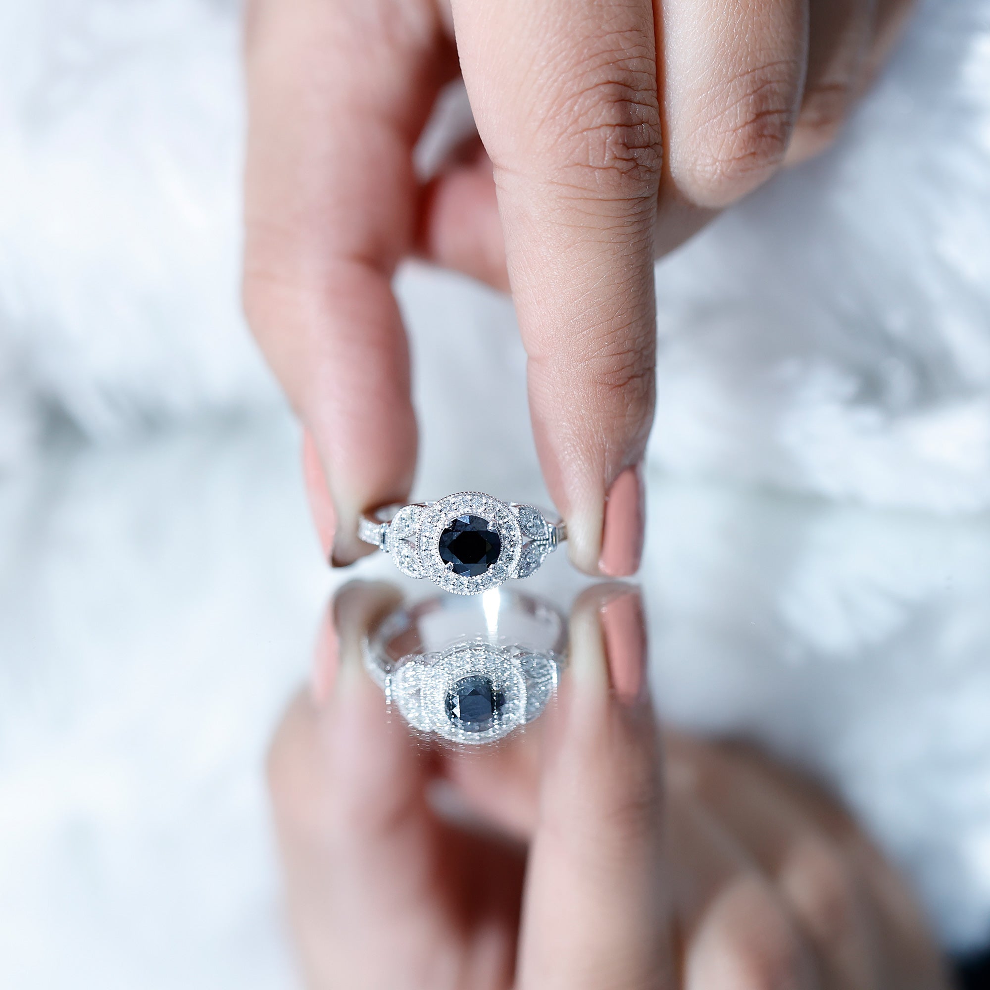 Rosec Jewels-Vintage Looking 1.3 Carat Lab Grown Black Diamond Engagement Ring with White Diamond