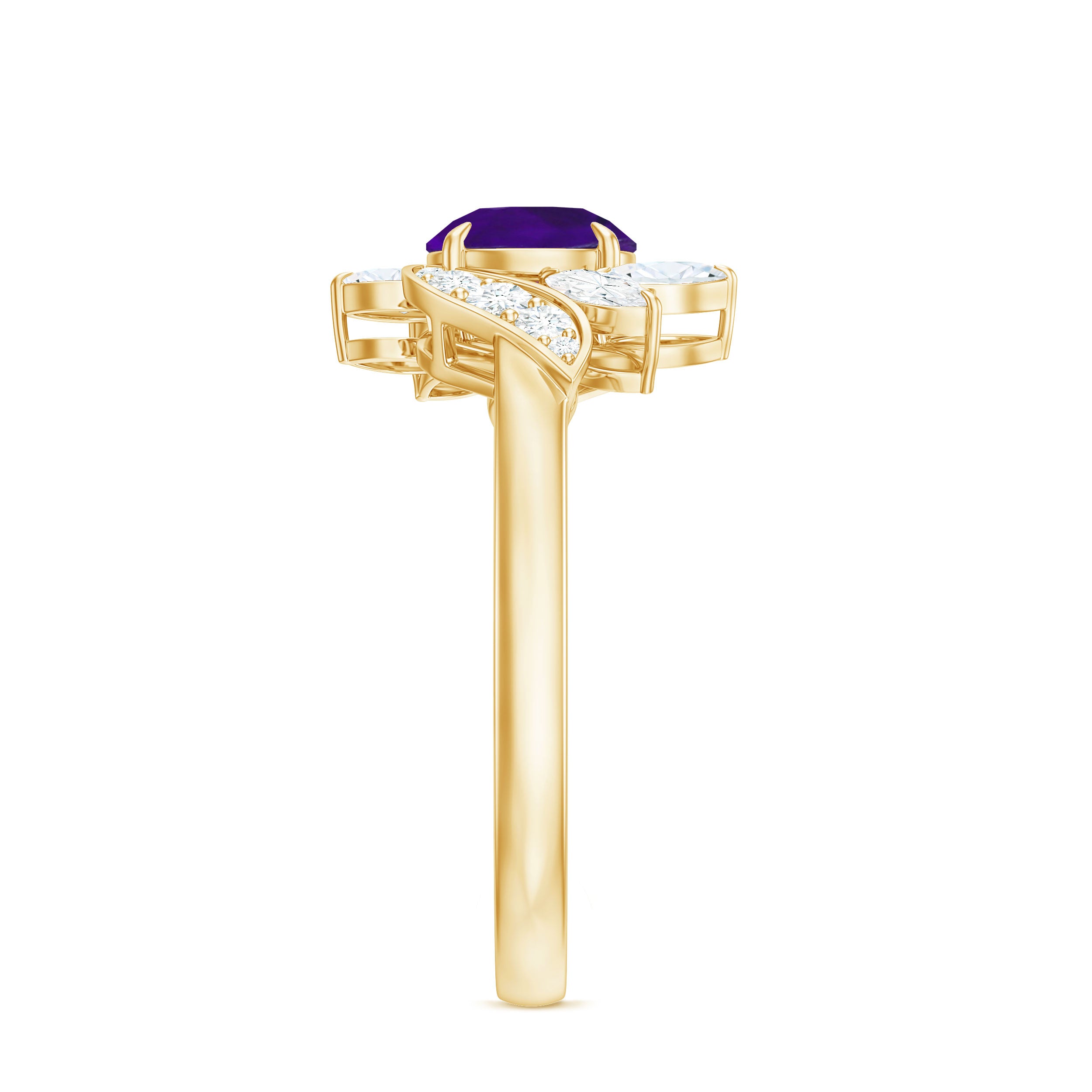 Nature Inspired 1 Carat Amethyst Engagement Ring with Diamond AAA - Rosec Jewels
