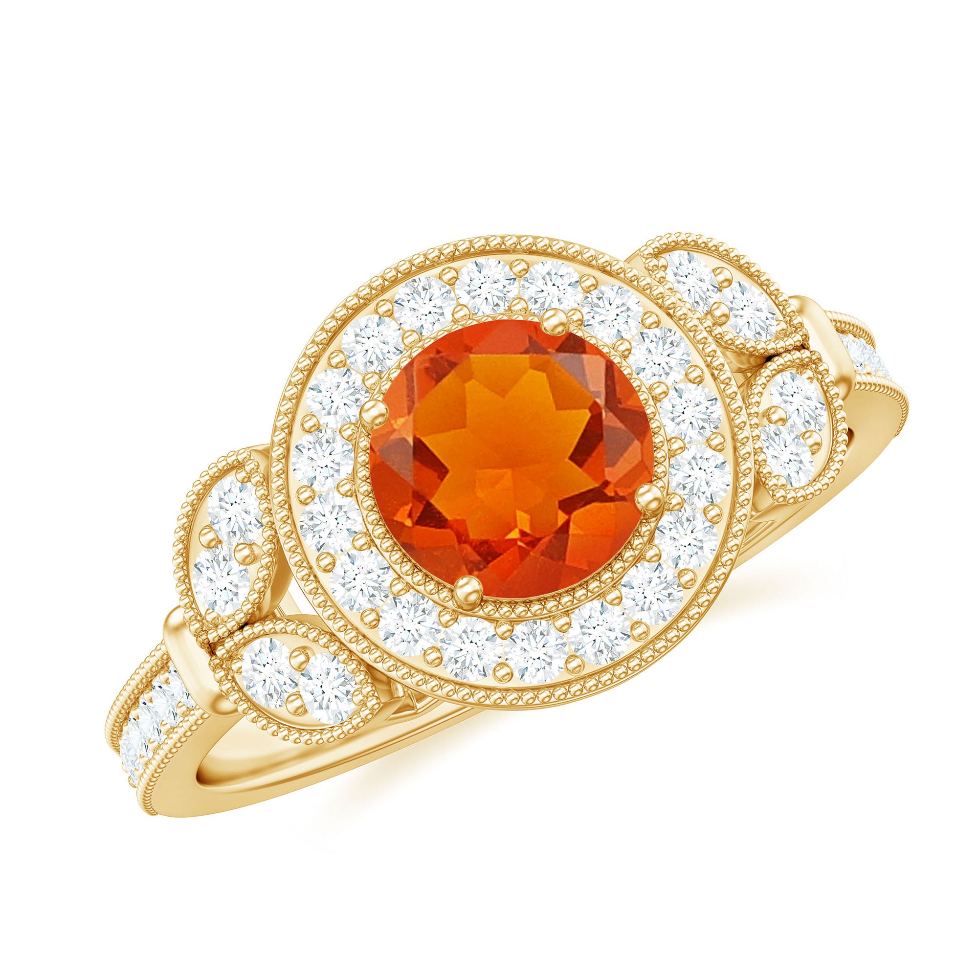 Rosec Jewels-Vintage Inspired Fire Opal Engagement Ring with Diamonds