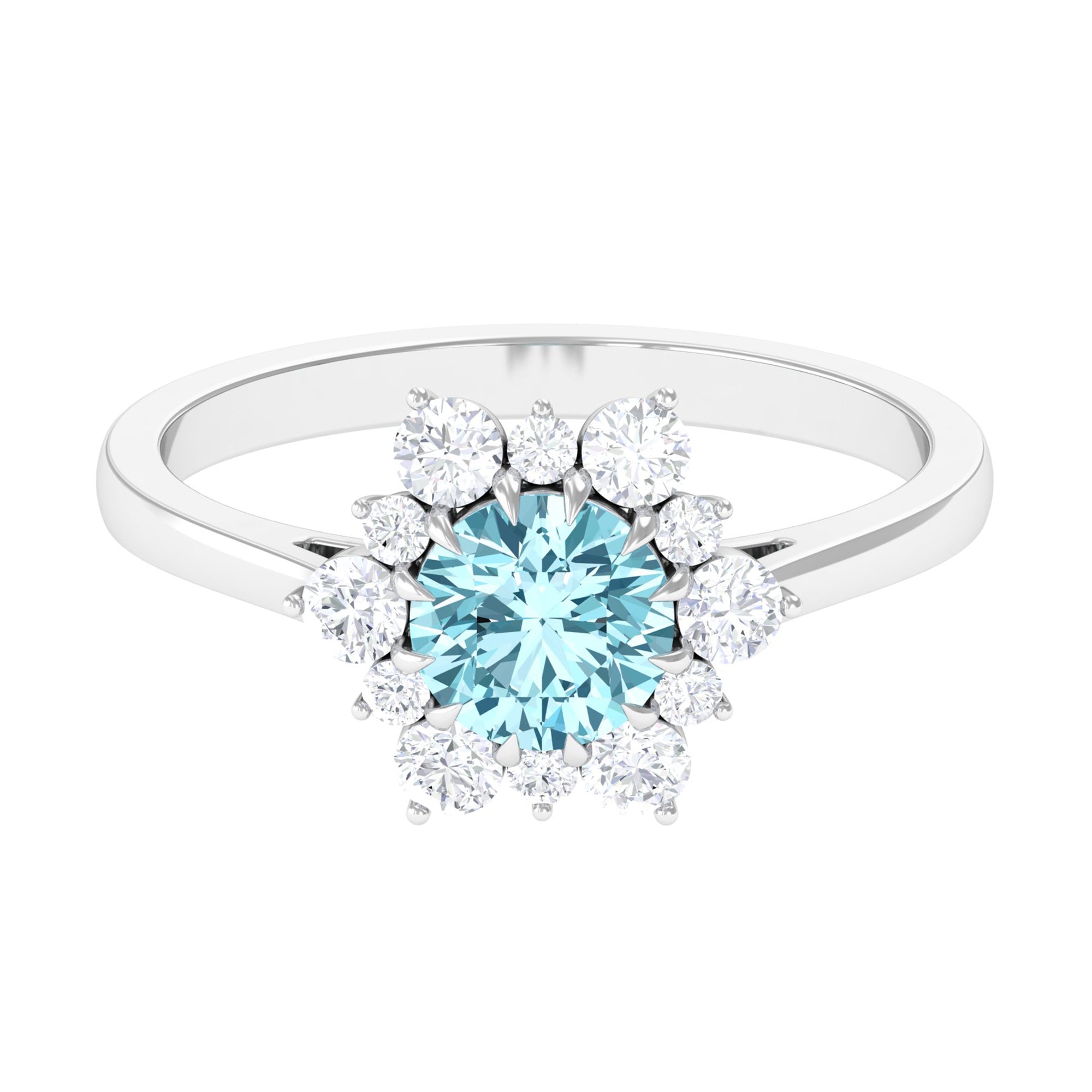 Natural 0.8 CT Aquamarine Statement Engagement Ring with Diamond Halo AAA - Rosec Jewels