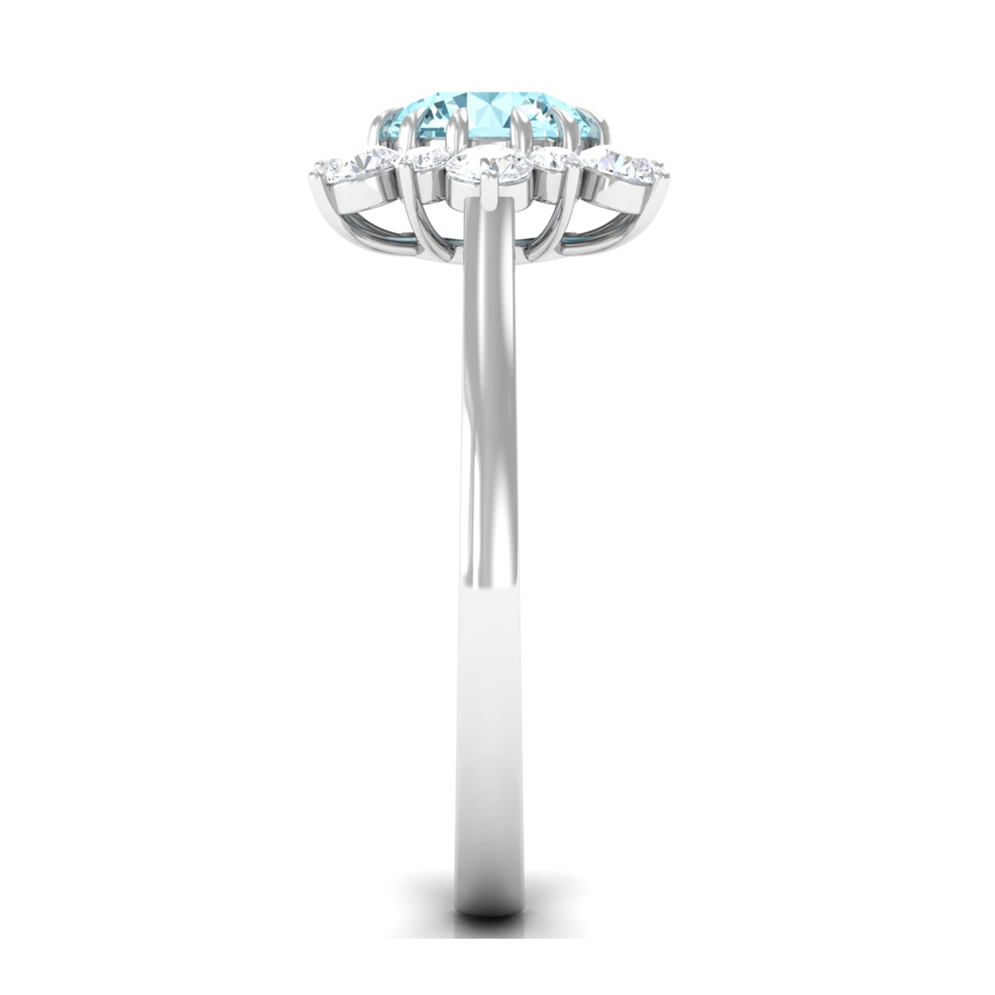 Natural 0.8 CT Aquamarine Statement Engagement Ring with Diamond Halo AAA - Rosec Jewels