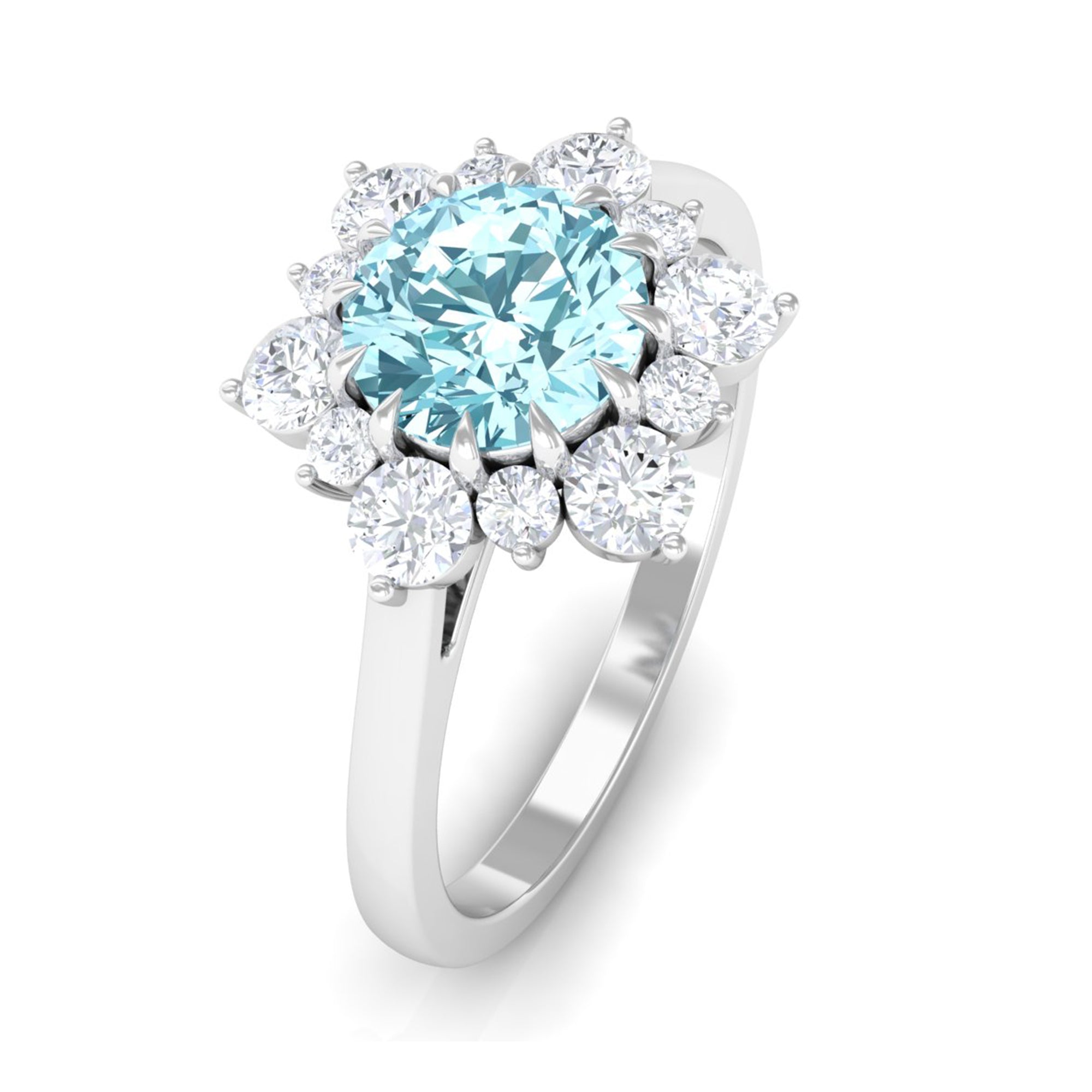 Natural 0.8 CT Aquamarine Statement Engagement Ring with Diamond Halo AAA - Rosec Jewels