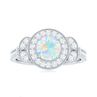 Vintage Inspired Ethiopian Rainbow Opal Engagement Ring with Diamond Halo AAA - Rosec Jewels