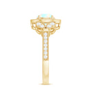Vintage Inspired Ethiopian Rainbow Opal Engagement Ring with Diamond Halo AAA - Rosec Jewels