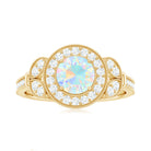 Vintage Inspired Ethiopian Rainbow Opal Engagement Ring with Diamond Halo AAA - Rosec Jewels