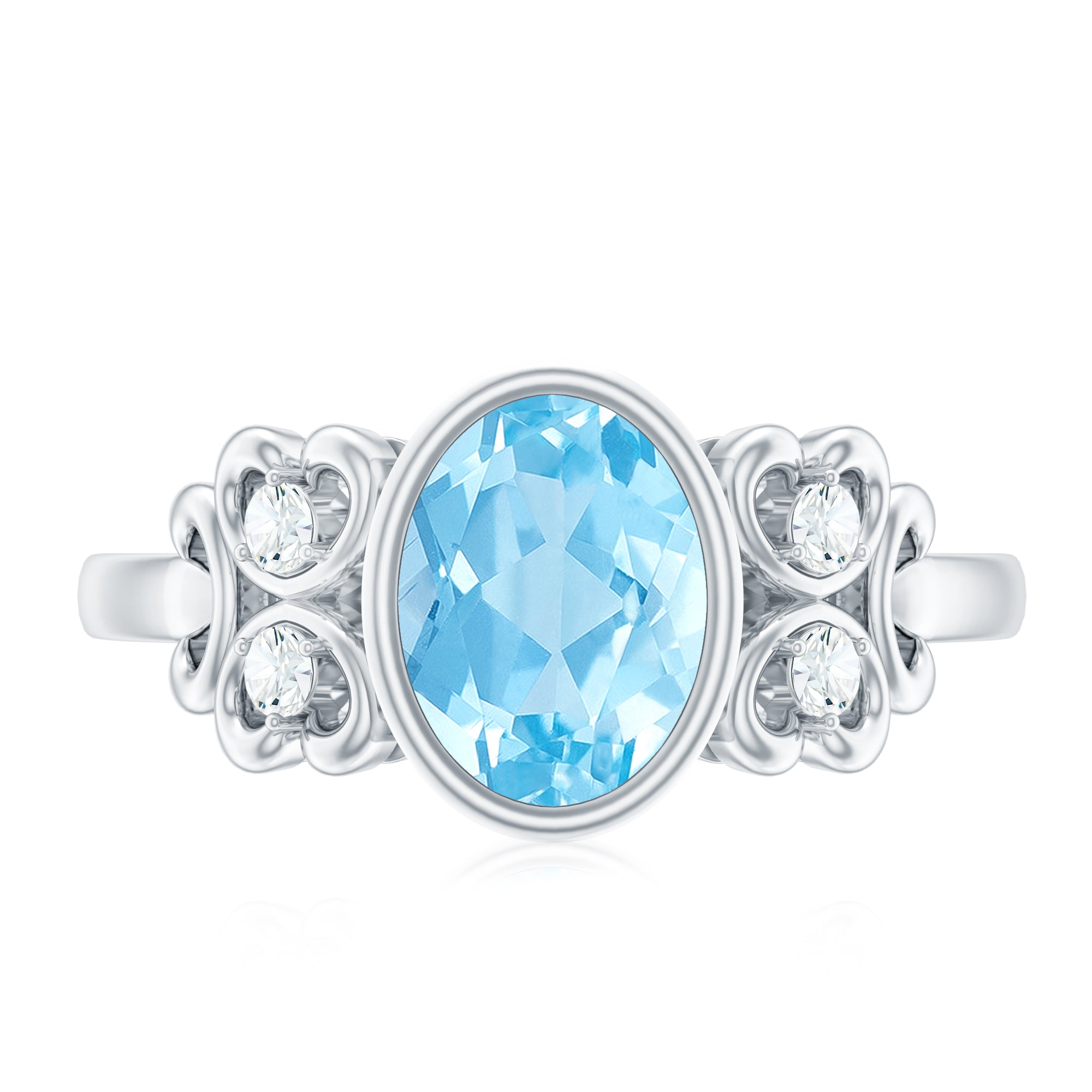 Rosec Jewels-Natural 1 Carat Oval Aquamarine Statement Engagement Ring with Diamond