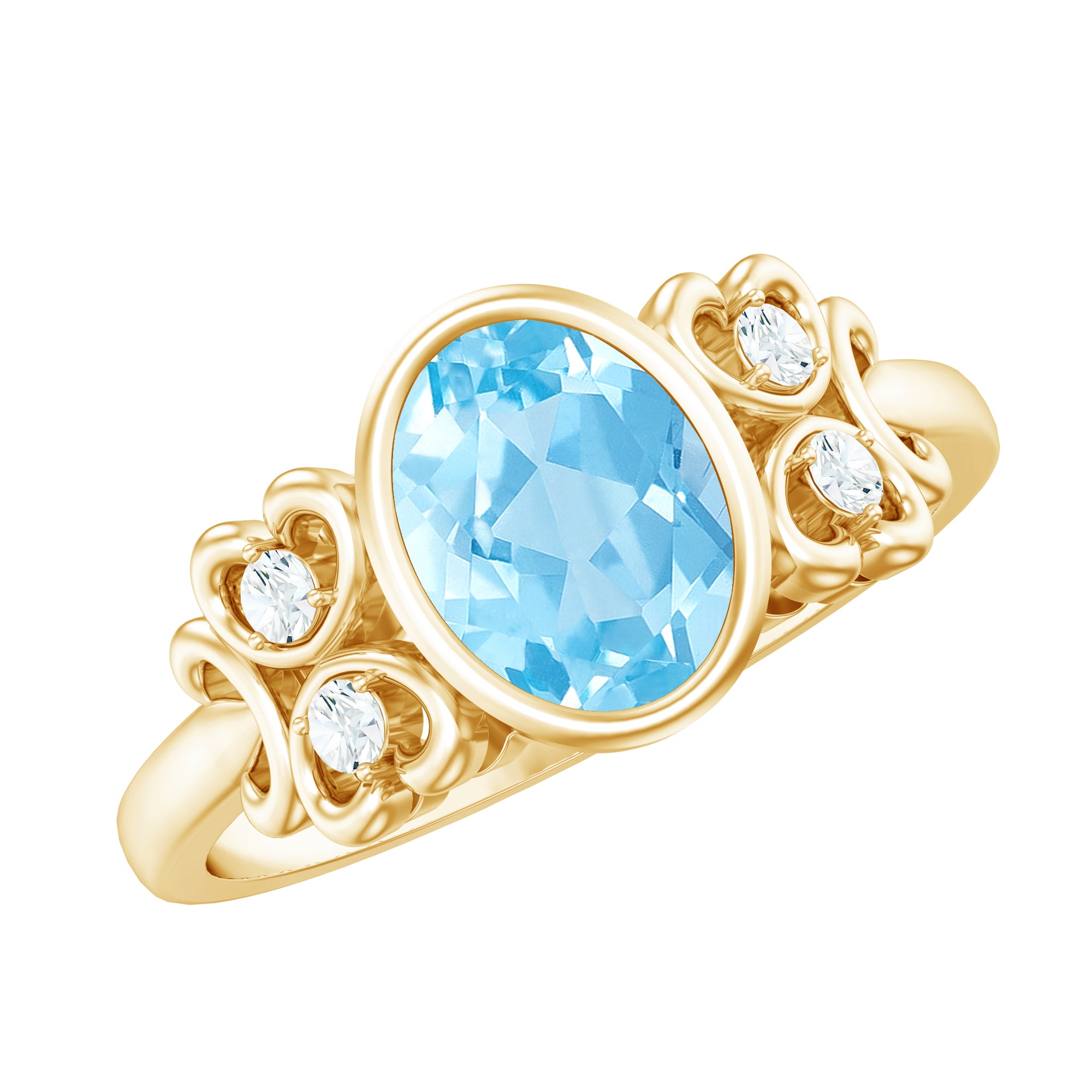 Rosec Jewels-Natural 1 Carat Oval Aquamarine Statement Engagement Ring with Diamond