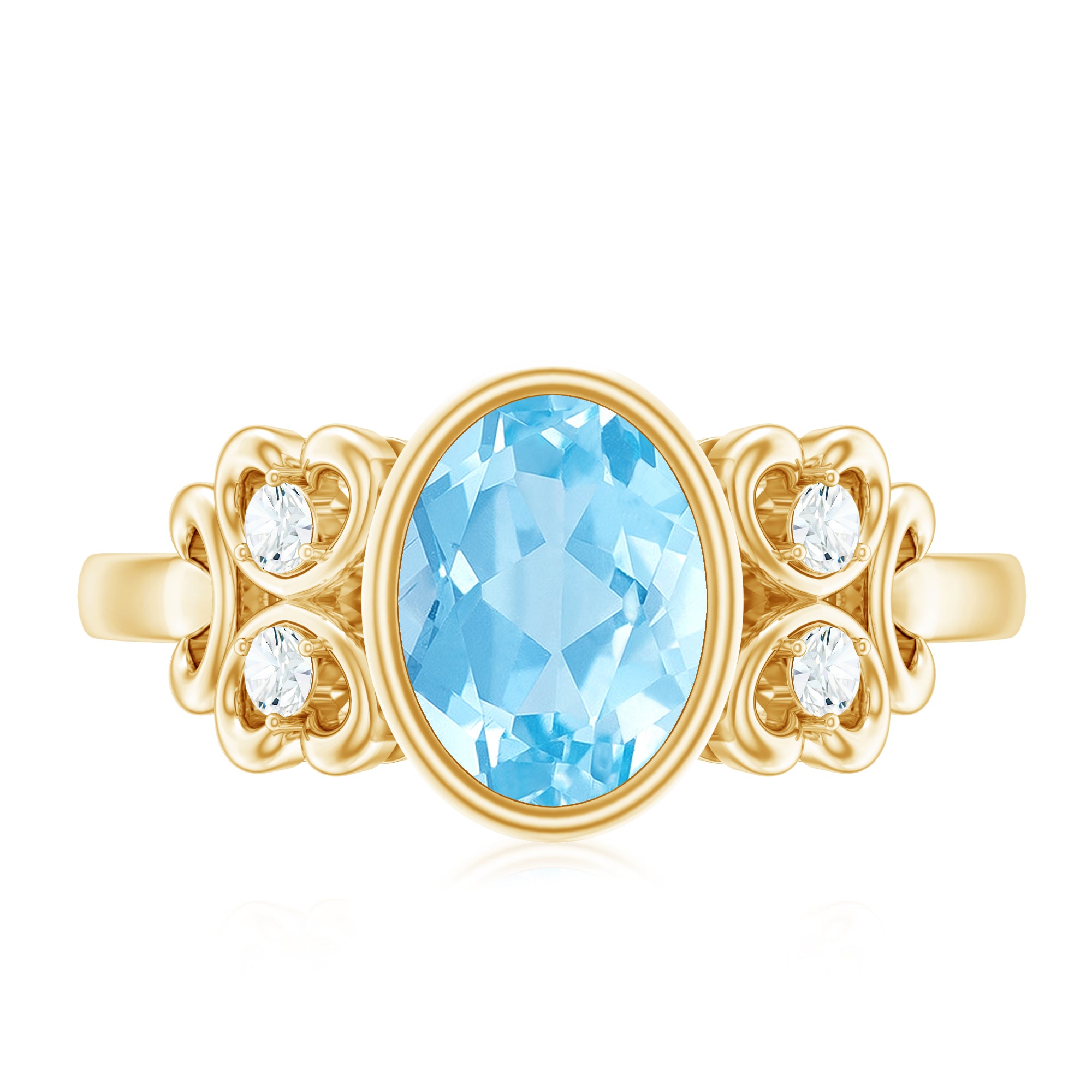 Rosec Jewels-Natural 1 Carat Oval Aquamarine Statement Engagement Ring with Diamond