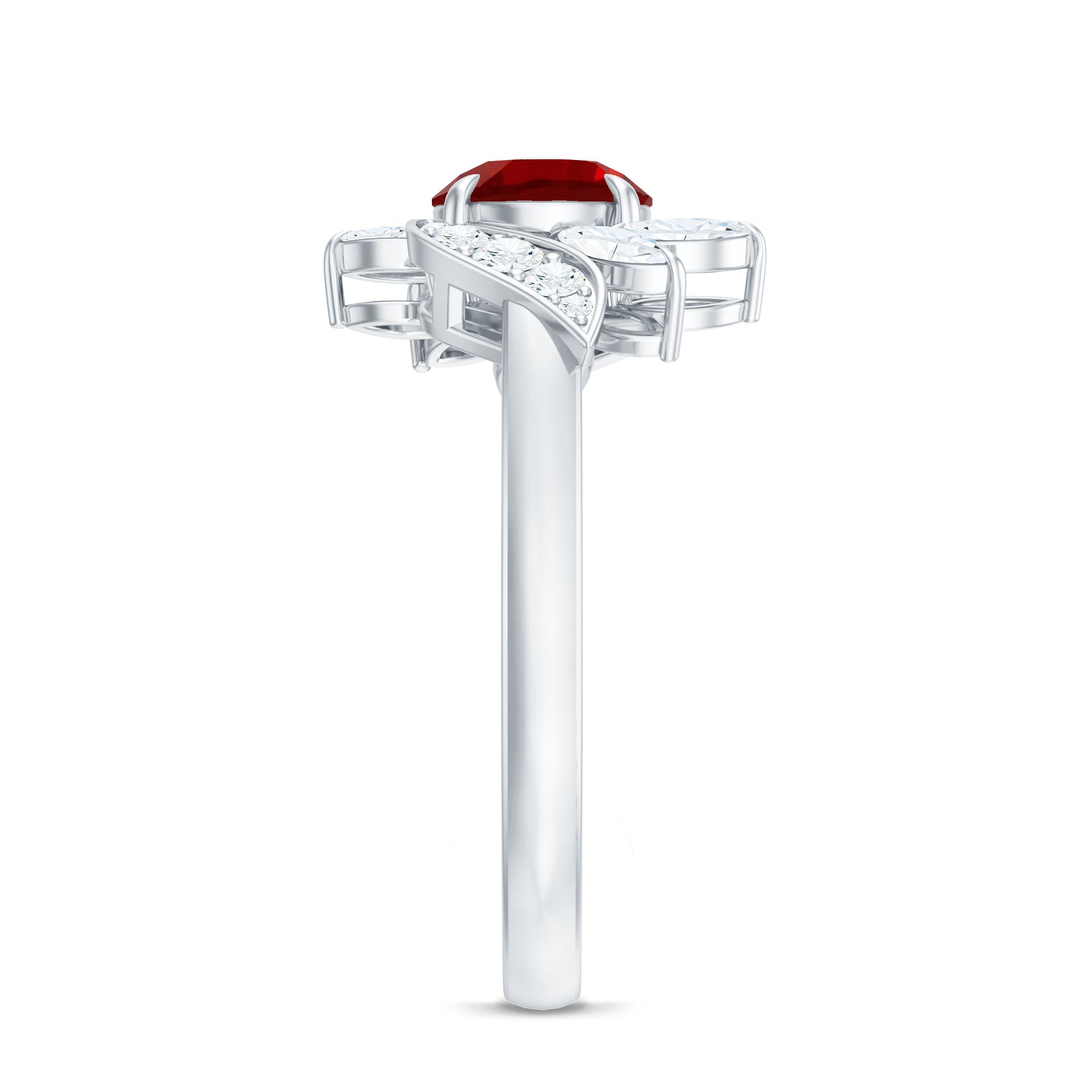 Certified Lab Grown Ruby and Diamond Flower Engagement Ring AAAA - Rosec Jewels