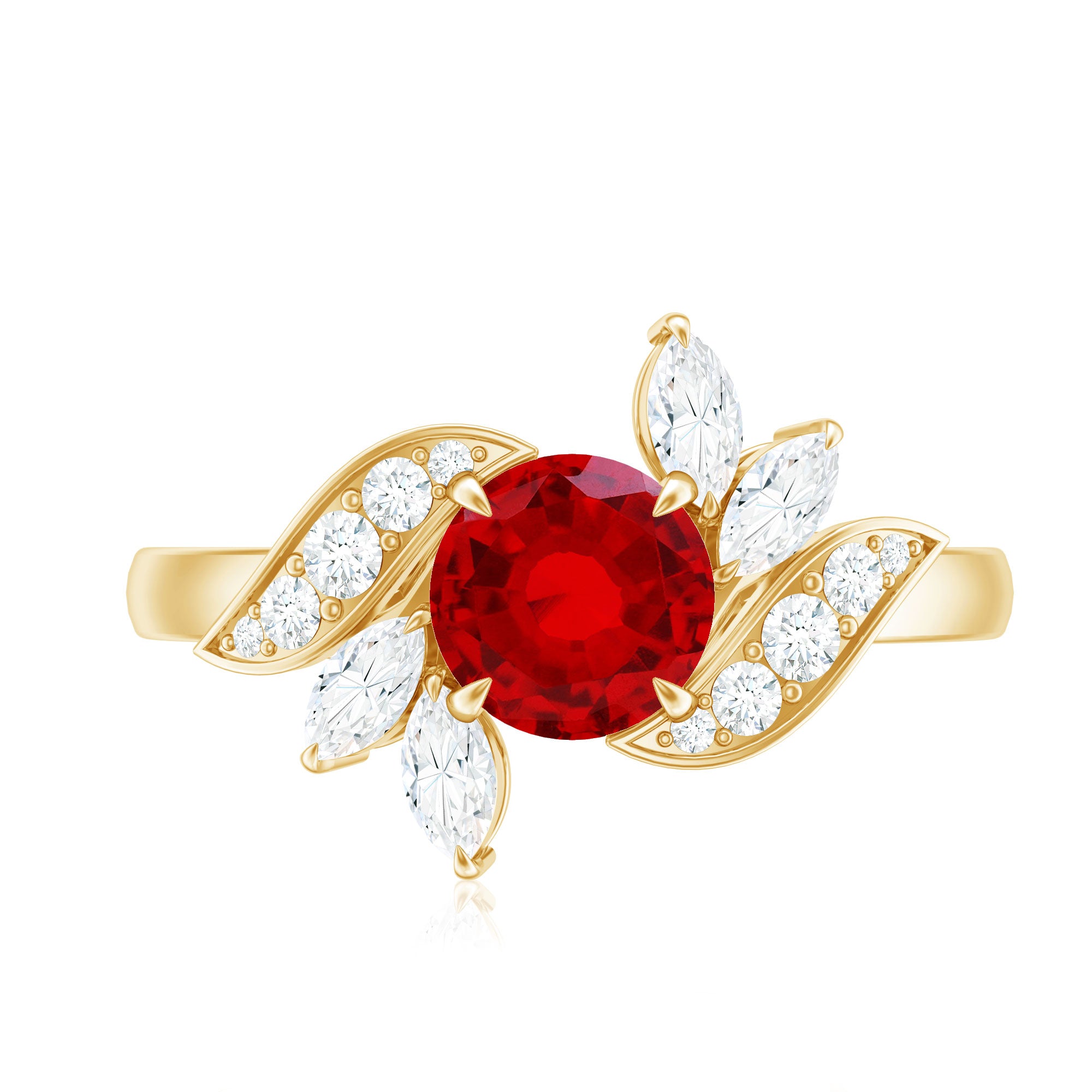Certified Lab Grown Ruby and Diamond Flower Engagement Ring AAAA - Rosec Jewels