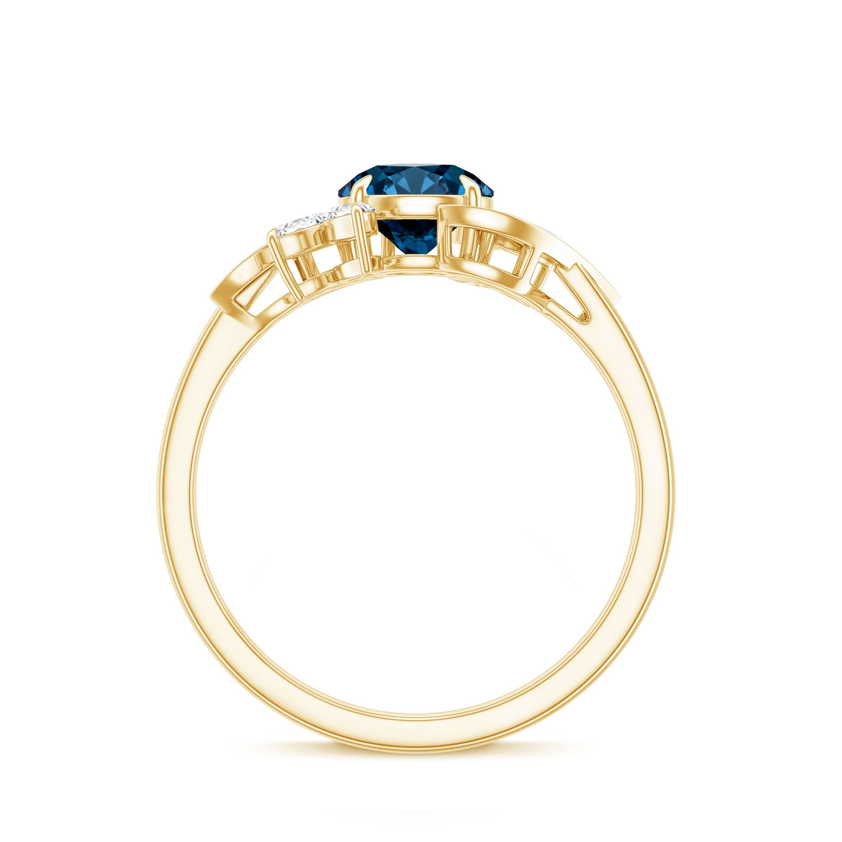 London Blue Topaz and Diamond Flower Engagement Ring AAA - Rosec Jewels