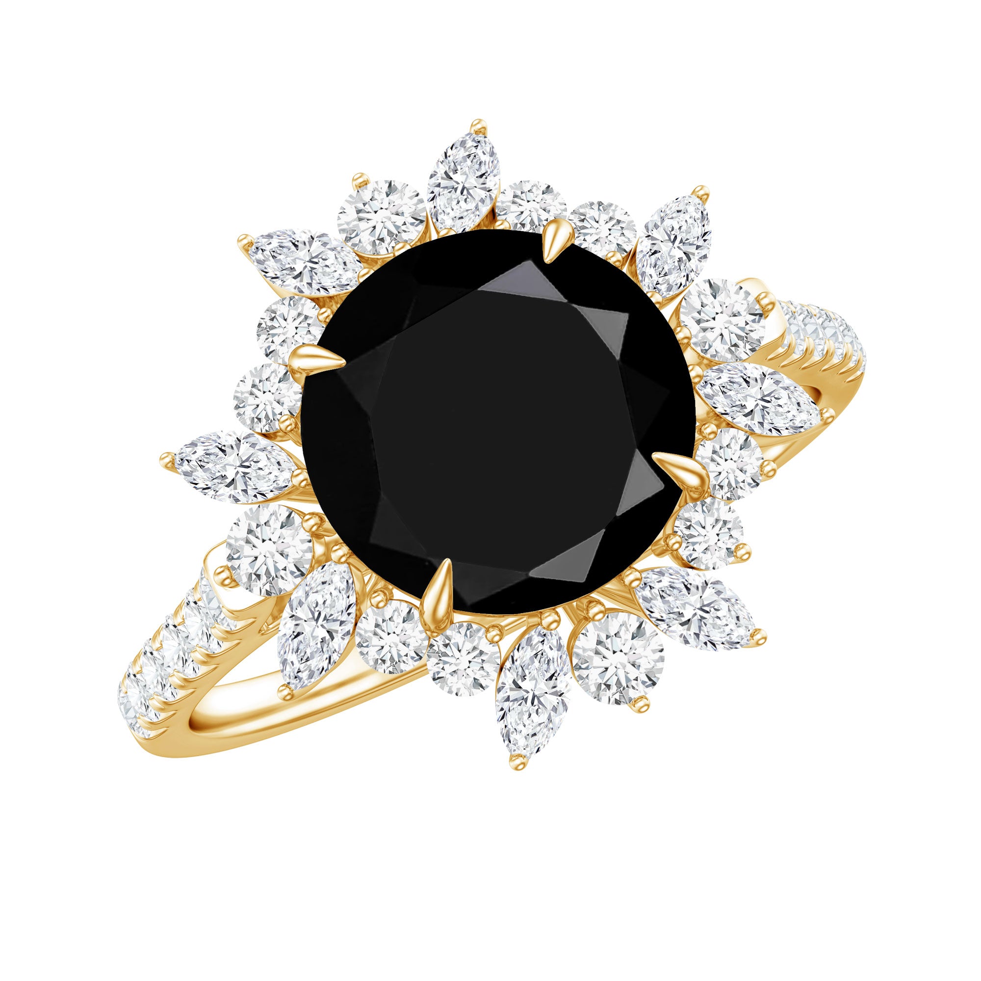 Real Black Spinel Engagement Ring with Moissanite Halo AAA - Rosec Jewels