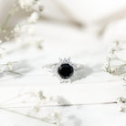 Certified Black Onyx and Moissanite Statement Engagement Ring AAA - Rosec Jewels