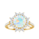 Natural 8mm Ethiopian Opal Halo Engagement Ring with Side Stones AAA - Rosec Jewels