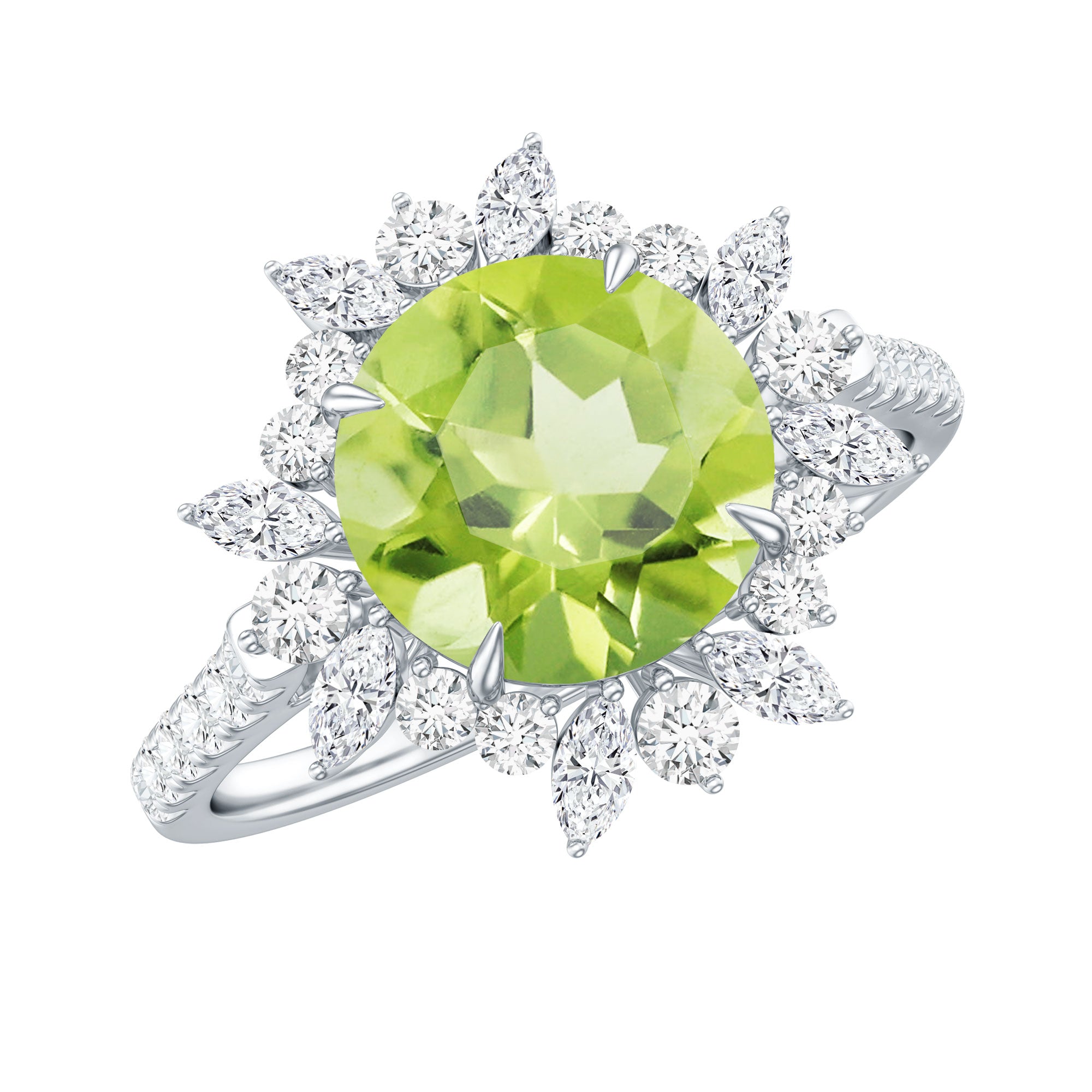 Natural 2 Carat Peridot Statement Engagement Ring with Halo AAA - Rosec Jewels