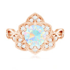 Natural 8mm Ethiopian Opal Flower Engagement Ring with Diamond AAA - Rosec Jewels