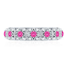 Vintage Inspired Lab Grown Pink Sapphire and Diamond Wedding Band AAAA - Rosec Jewels