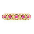 Vintage Inspired Lab Grown Pink Sapphire and Diamond Wedding Band AAAA - Rosec Jewels