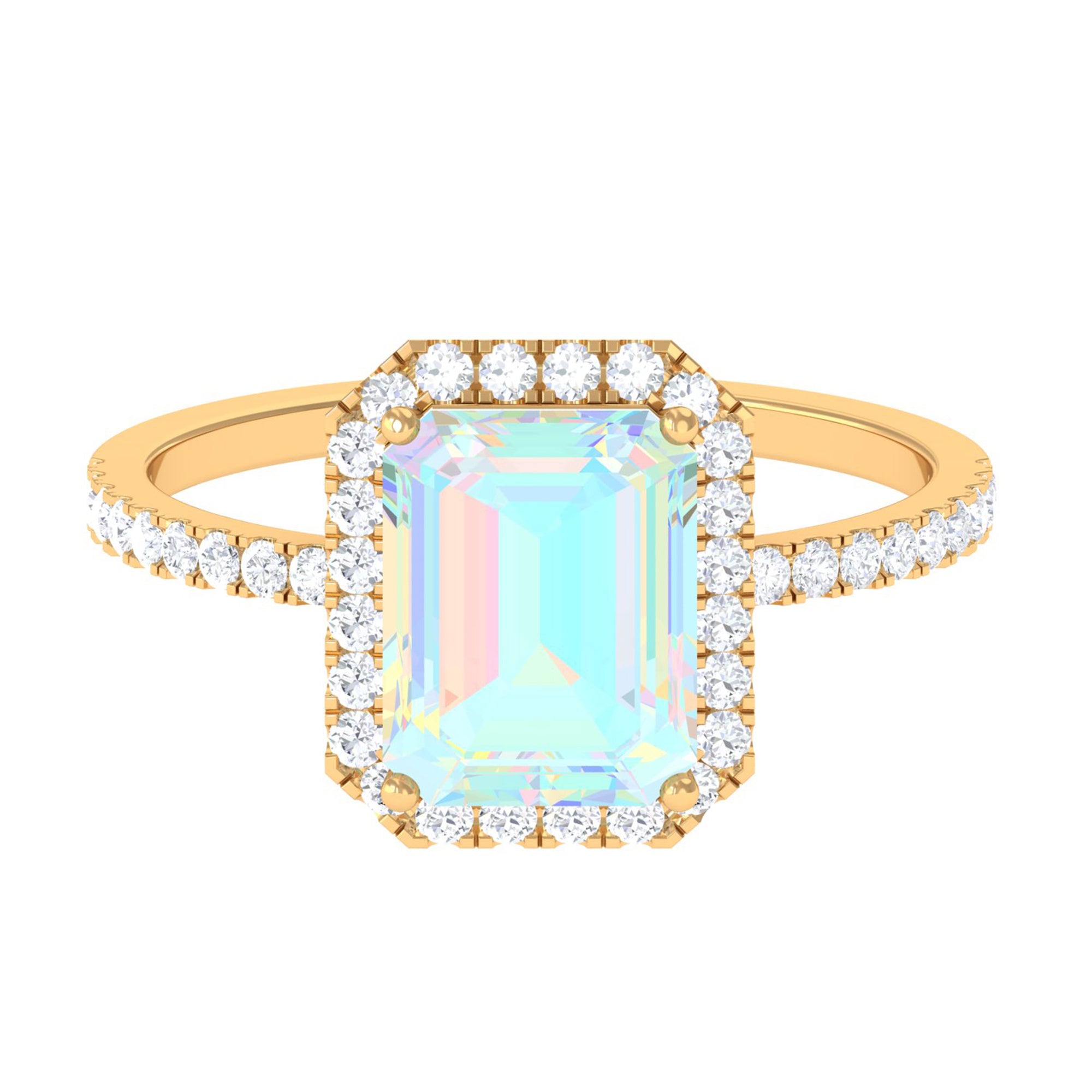 Octagon Cut Ethiopian Opal Simple Engagement Ring with Diamond Halo Ethiopian Opal - ( AAA ) - Quality - Rosec Jewels