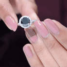 8mm Round Shape Black Onyx Engagement Ring with Diamond Halo AAA - Rosec Jewels
