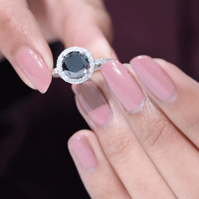 8mm Round Shape Black Onyx Engagement Ring with Diamond Halo AAA - Rosec Jewels