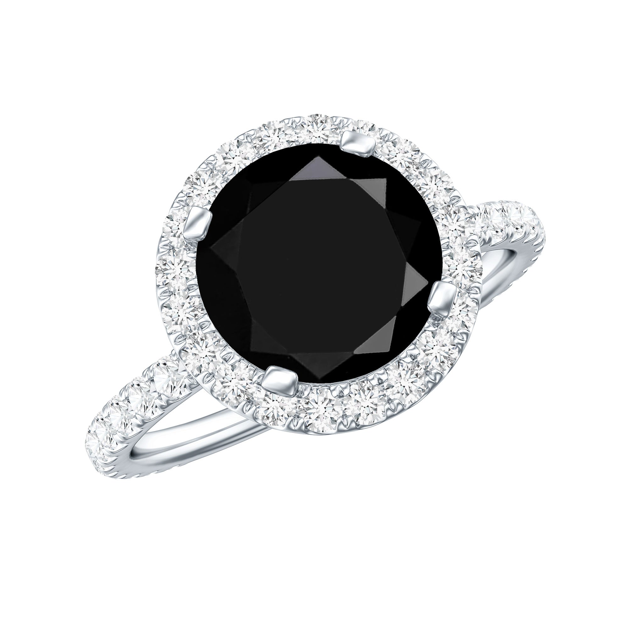 8mm Round Shape Black Onyx Engagement Ring with Diamond Halo AAA - Rosec Jewels