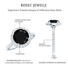 8mm Round Shape Black Onyx Engagement Ring with Diamond Halo AAA - Rosec Jewels