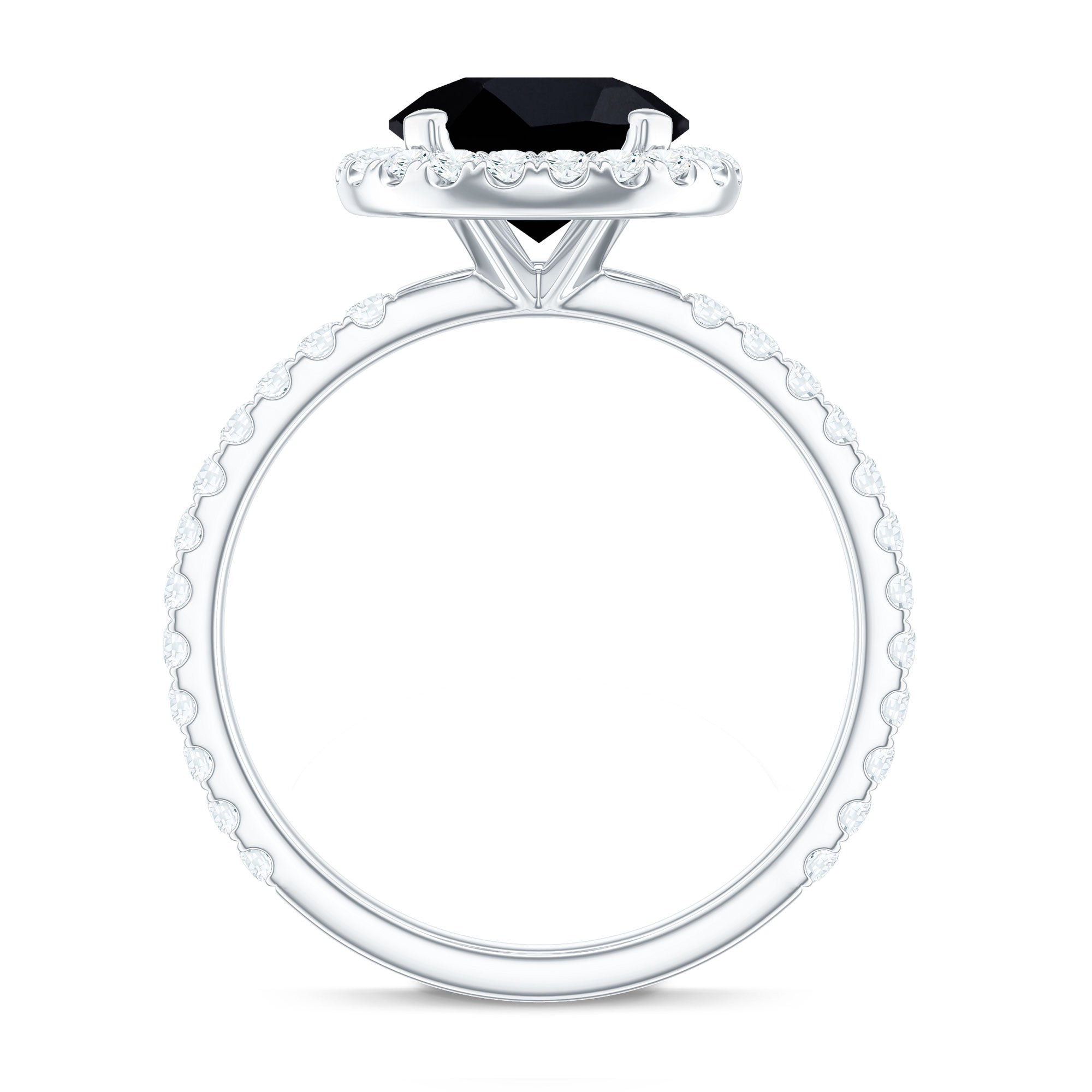 8mm Round Shape Black Onyx Engagement Ring with Diamond Halo AAA - Rosec Jewels