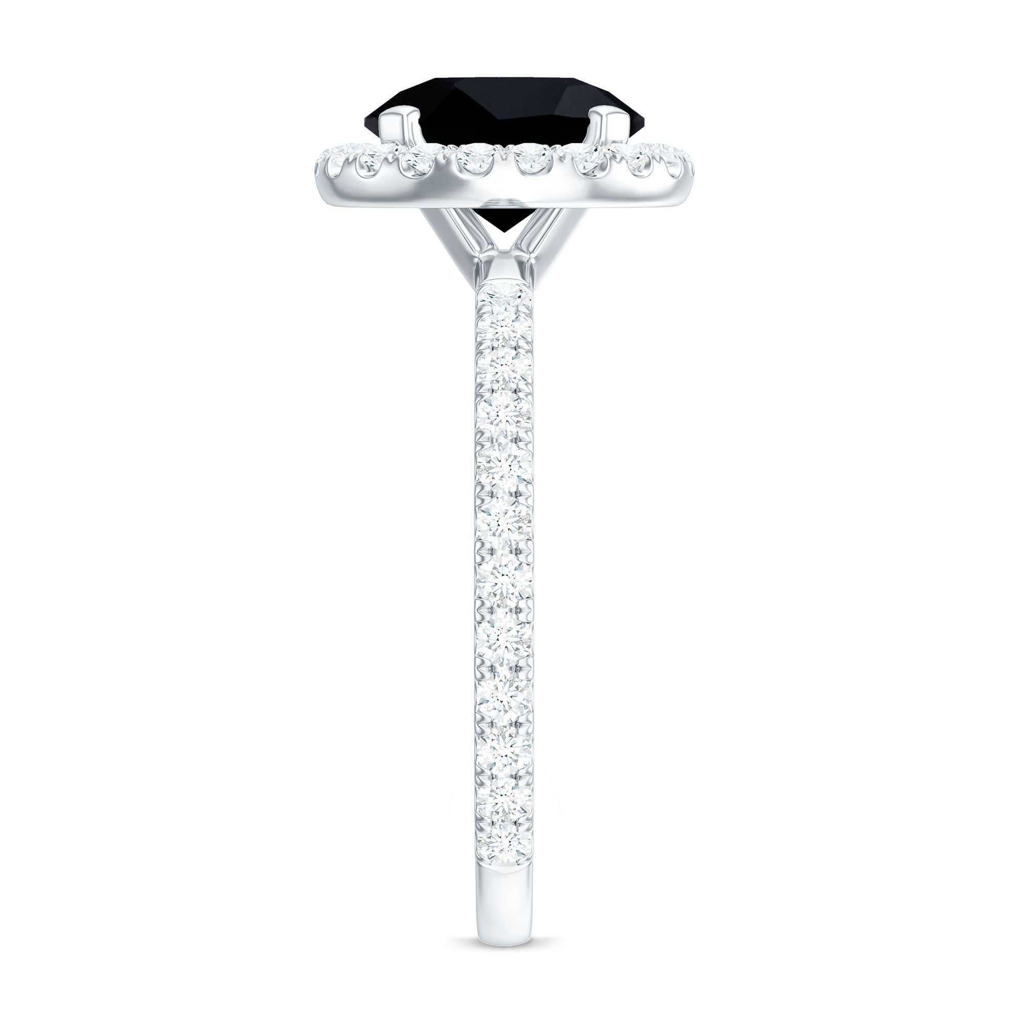 8mm Round Shape Black Onyx Engagement Ring with Diamond Halo AAA - Rosec Jewels