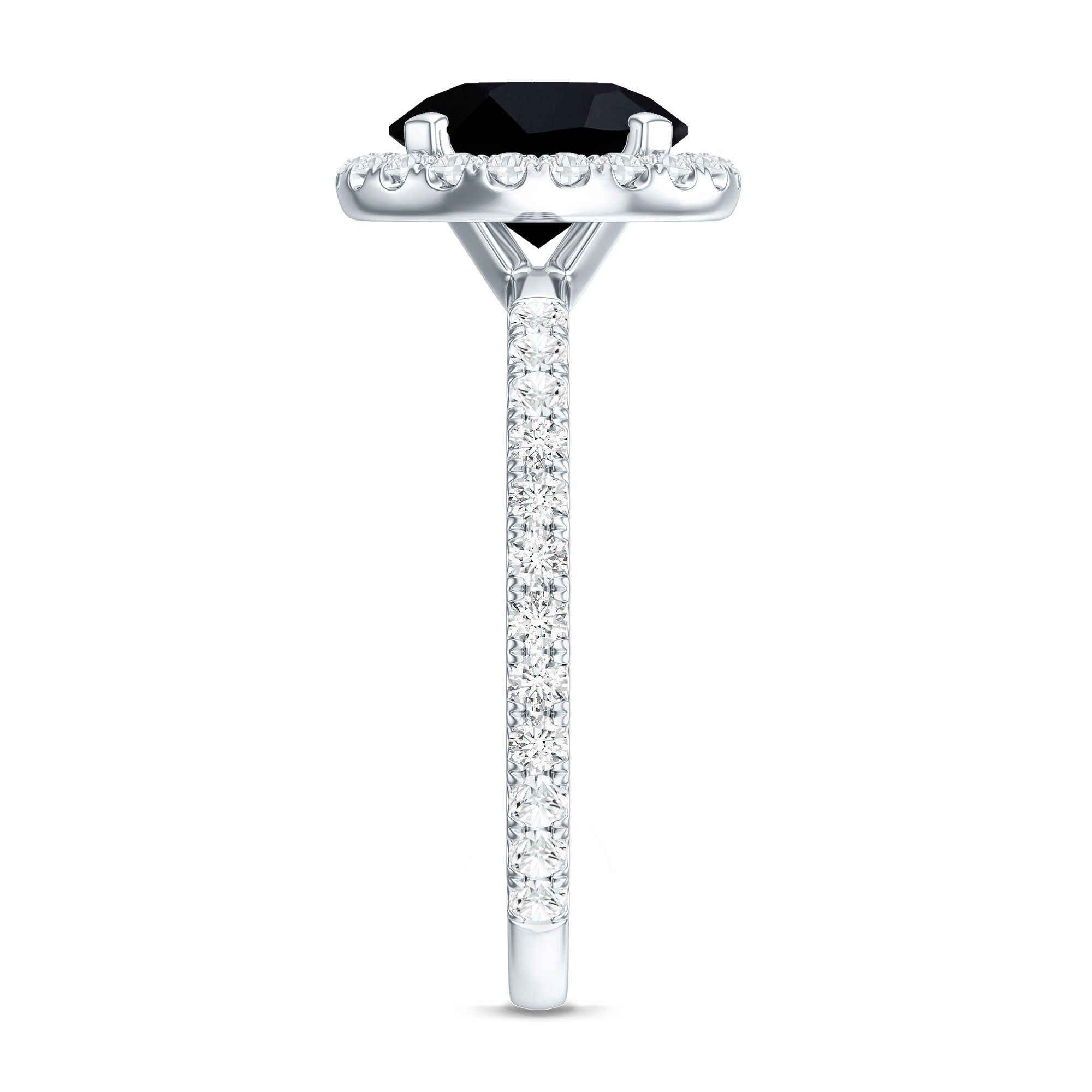 8mm Round Shape Black Onyx Engagement Ring with Diamond Halo AAA - Rosec Jewels