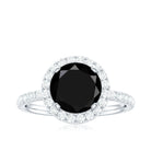 8mm Round Shape Black Onyx Engagement Ring with Diamond Halo AAA - Rosec Jewels