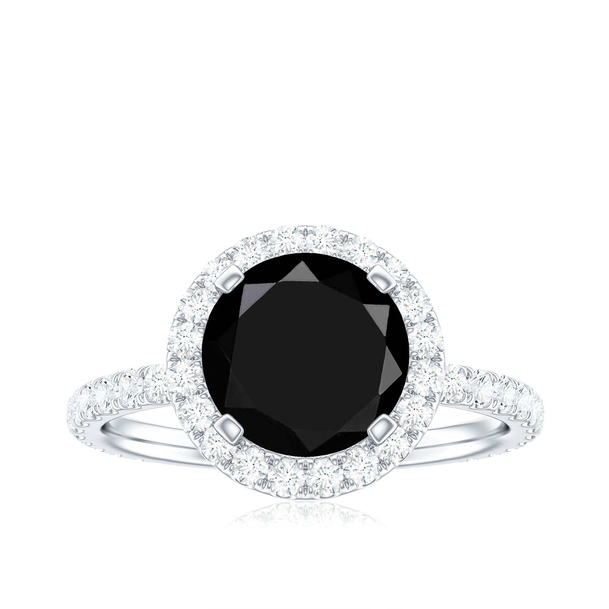 8mm Round Shape Black Onyx Engagement Ring with Diamond Halo AAA - Rosec Jewels