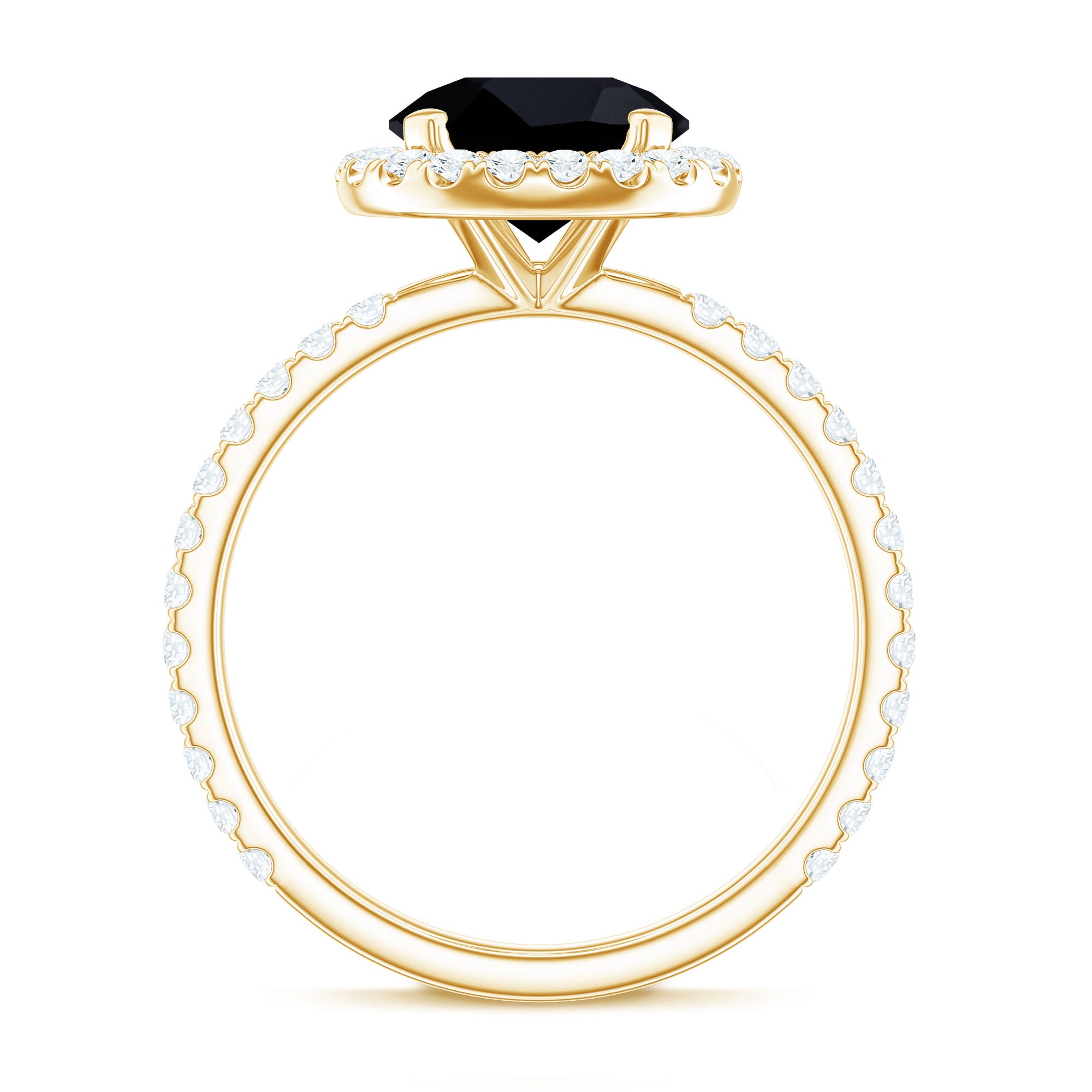 8mm Round Shape Black Onyx Engagement Ring with Diamond Halo AAA - Rosec Jewels