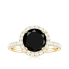 8mm Round Shape Black Onyx Engagement Ring with Diamond Halo AAA - Rosec Jewels