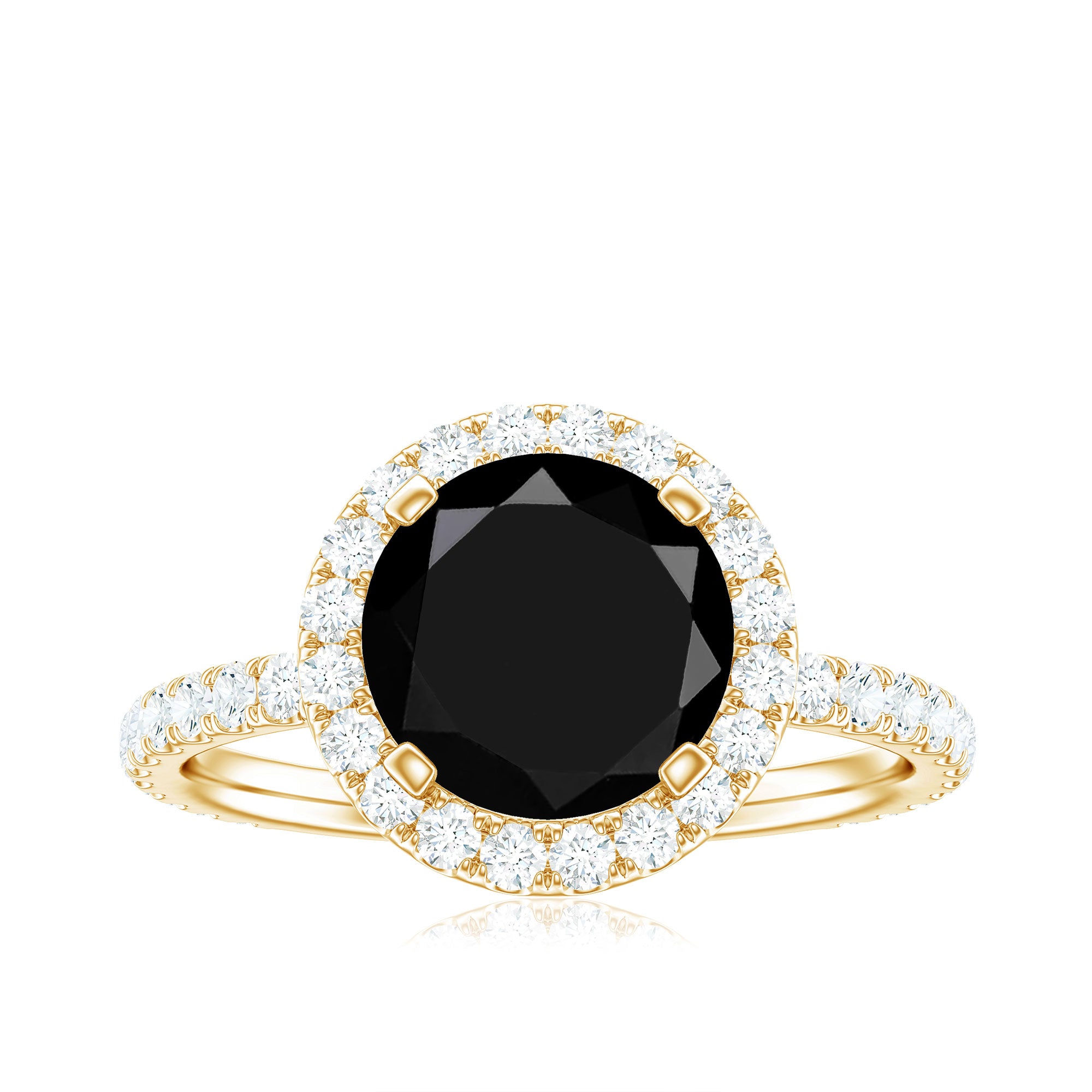 8mm Round Shape Black Onyx Engagement Ring with Diamond Halo AAA - Rosec Jewels