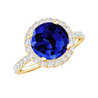 Certified 2.7 Carat Lab Grown Blue Sapphire Halo Engagement Ring with Moissanite AAAA - Rosec Jewels
