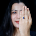 Certified 2.7 Carat Lab Grown Blue Sapphire Halo Engagement Ring with Moissanite AAAA - Rosec Jewels