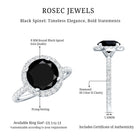 Natural Black Spinel Engagement Ring with Diamond Halo AAA - Rosec Jewels