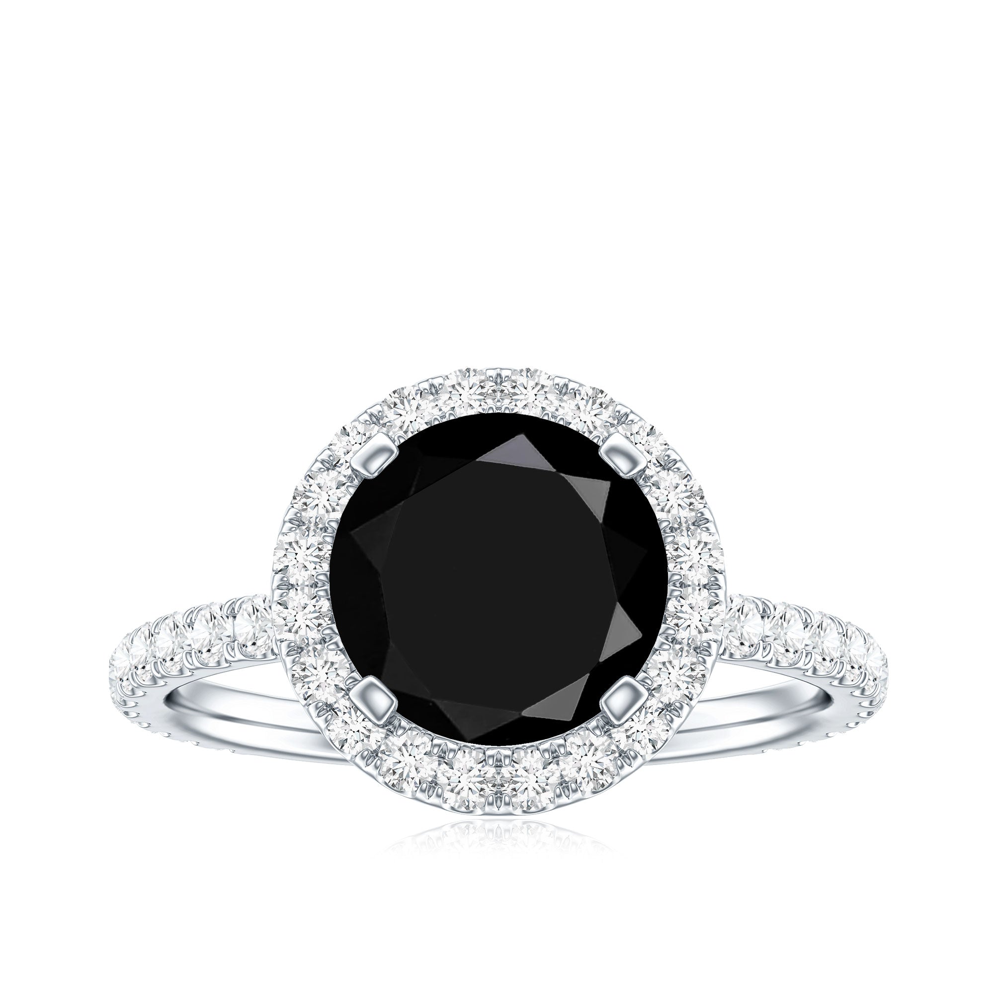 Natural Black Spinel Engagement Ring with Diamond Halo AAA - Rosec Jewels