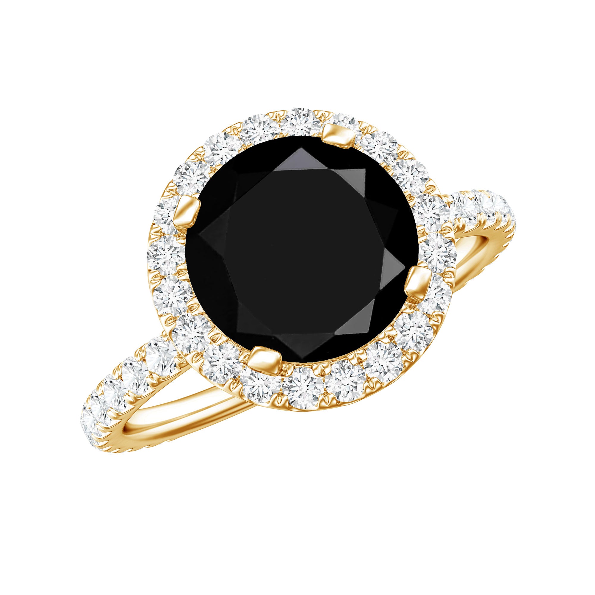 Natural Black Spinel Engagement Ring with Diamond Halo AAA - Rosec Jewels