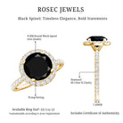 Natural Black Spinel Engagement Ring with Diamond Halo AAA - Rosec Jewels