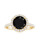 Natural Black Spinel Engagement Ring with Diamond Halo AAA - Rosec Jewels