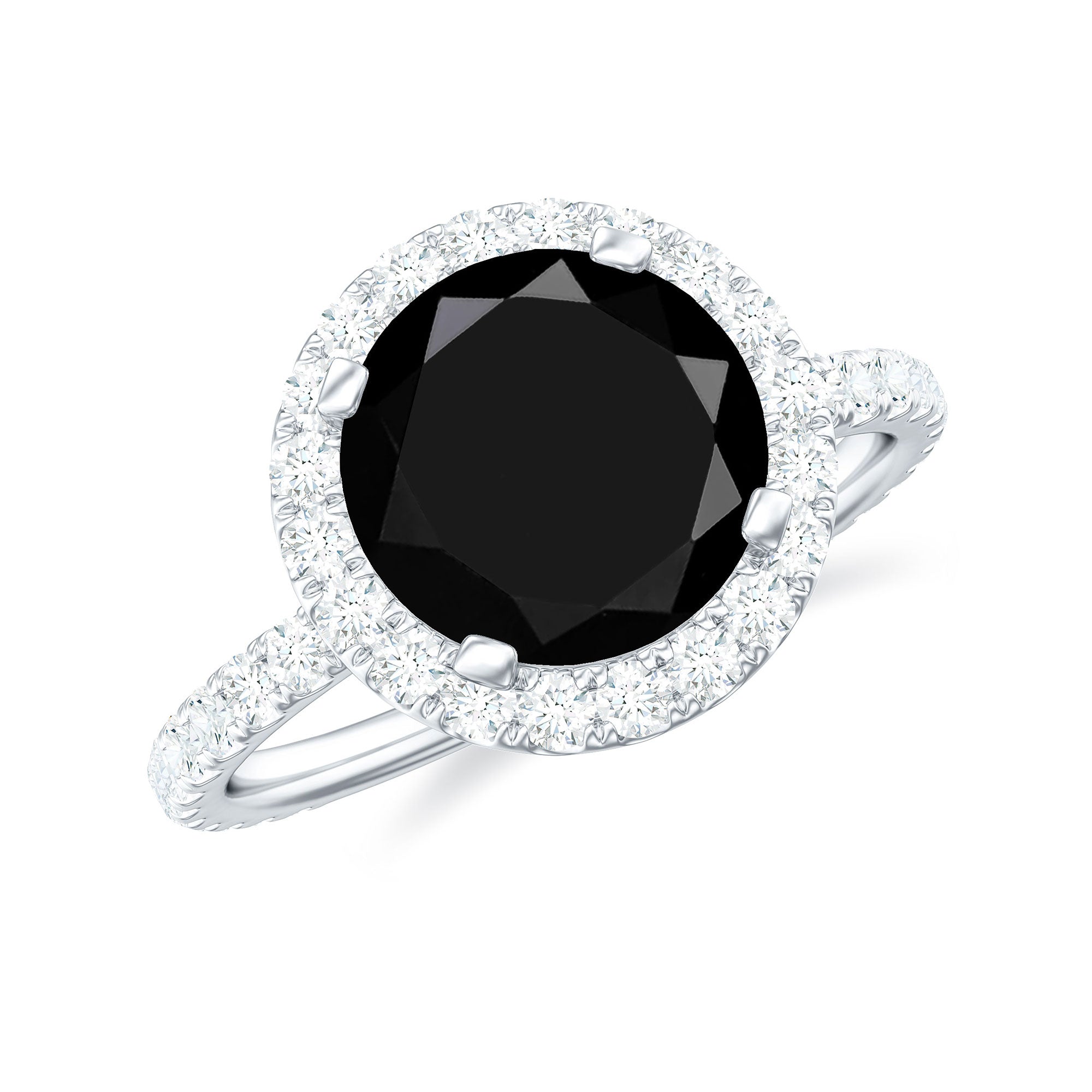 Lab Grown Black Diamond Classic Halo Engagement Ring with Diamond Lab Created Black Diamond - ( AAAA ) - Quality - Rosec Jewels