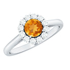 Natural Citrine Promise Ring with Diamond Halo AAA - Rosec Jewels
