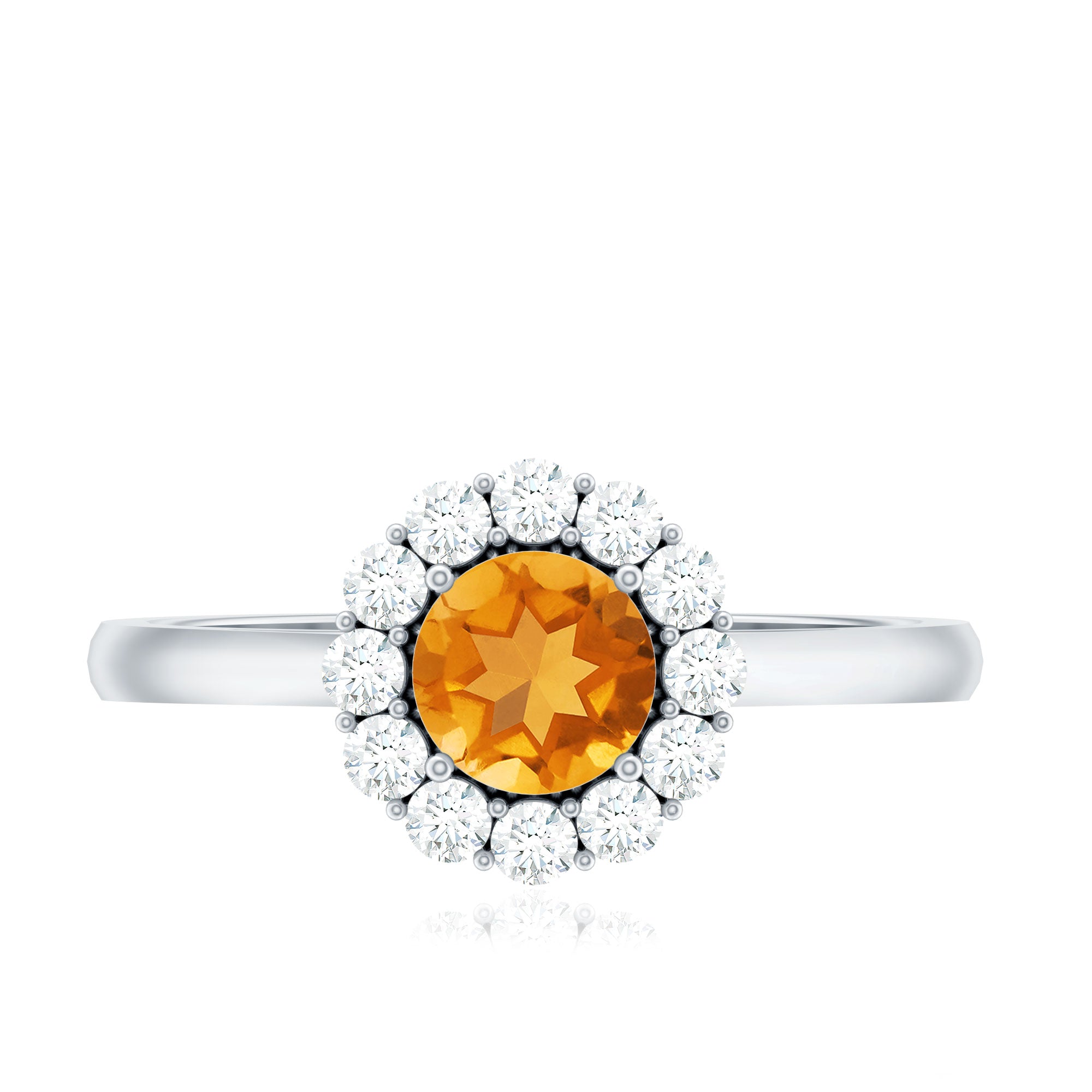 Natural Citrine Promise Ring with Diamond Halo AAA - Rosec Jewels
