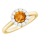 Natural Citrine Promise Ring with Diamond Halo AAA - Rosec Jewels