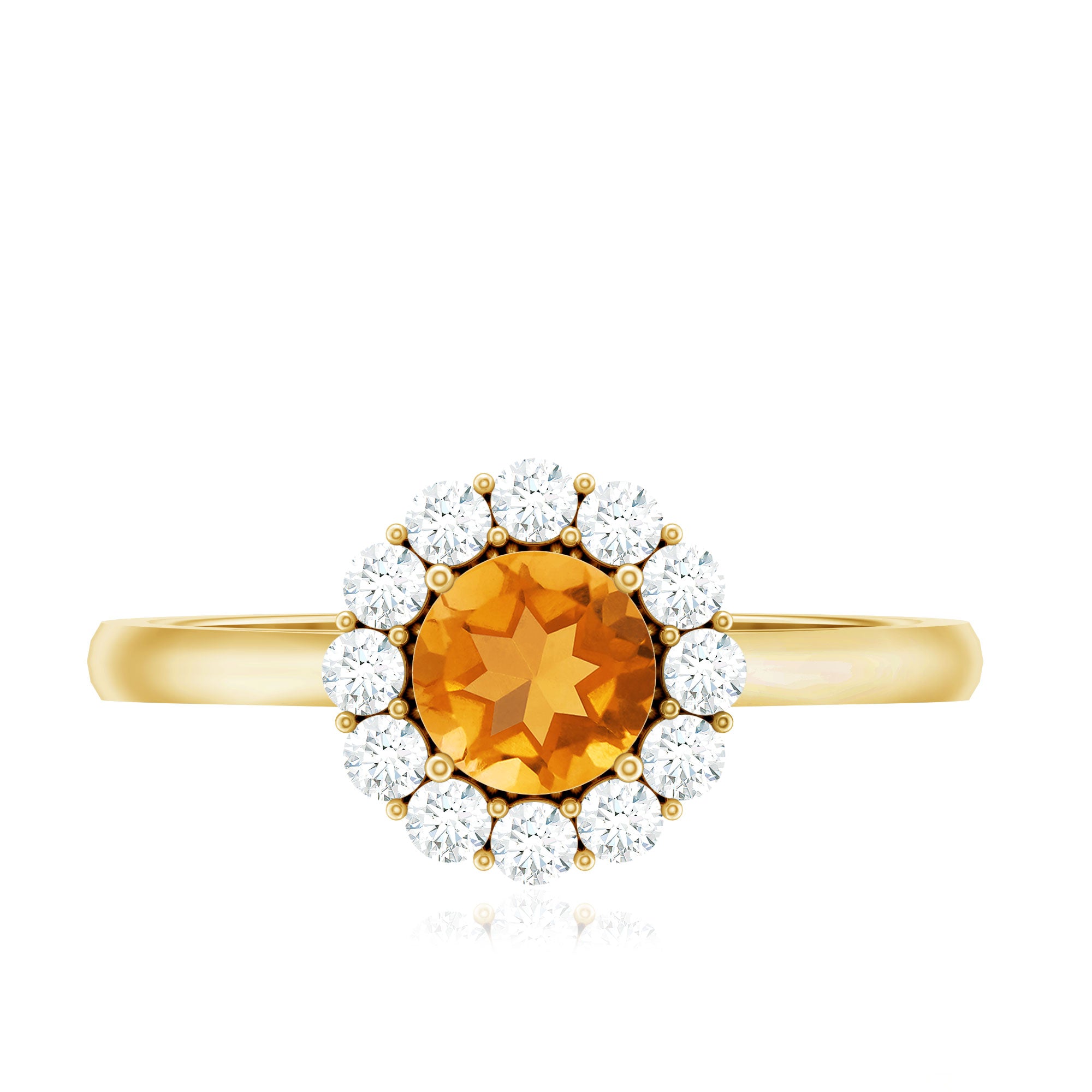 Natural Citrine Promise Ring with Diamond Halo AAA - Rosec Jewels