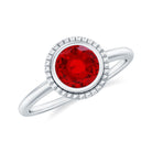 Round Lab-Created Ruby Solitaire Gold Ring in Bezel Setting Lab Created Ruby - ( AAAA ) - Quality - Rosec Jewels